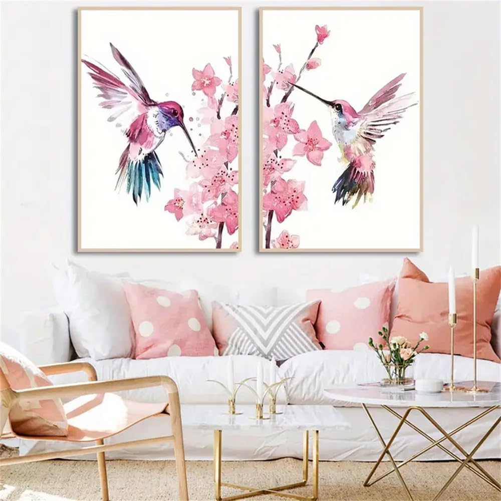 WUHBCZ Art Decor,Abstract Birds Art Poster, Watercolor Flower Decor Canvas Painting, Cherry Blossom Wall Art Poster, for Living Room Bedroom Office Decoration-30 * 50cm*2PCS (No Frame)