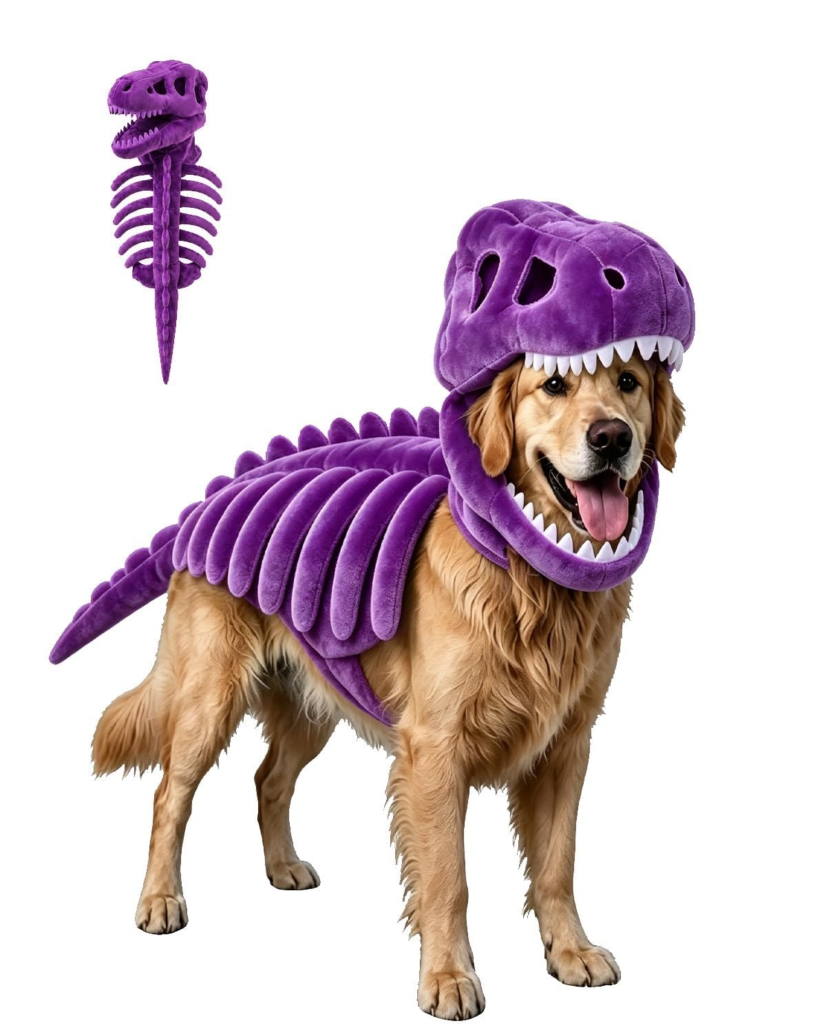 Pet Dinosaur Costume, Soft Plush T-Rex Skeleton Halloween Costume for Dogs | Cosplay Clothes for Medium & Large Dog and Cats Funny Adorable Glow-in-the-Dark Dino Outfits Big Breeds For Party Family