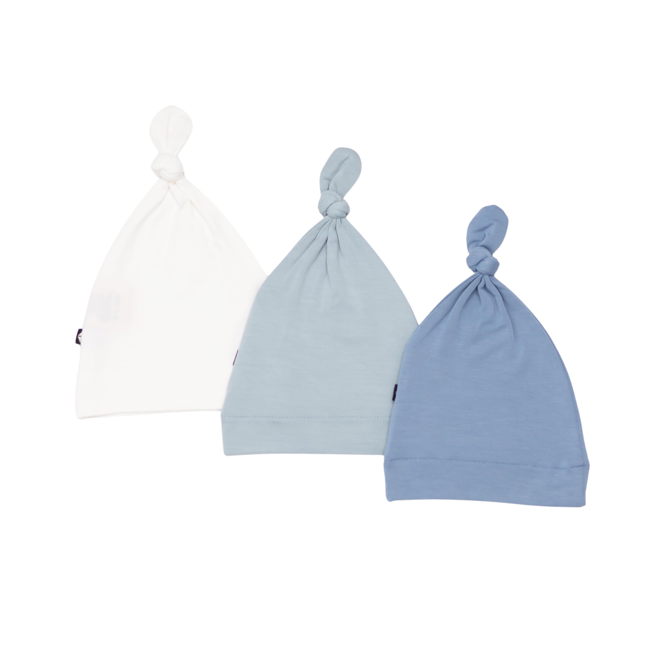 KYTE BABY Rayon Made from Bamboo Baby Beanie Hats - Super Soft Knotted Caps Available in Pattern and Solid Colors - 3 Pack, Fog/Cloud/Slate, Newborn