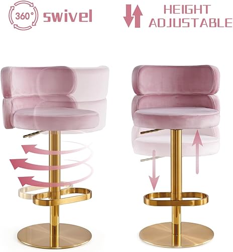 Miniatura 5 de Taburetes de bar de terciopelo modernos giratorios de altura ajustable para encimera de cocina, taburetes de bar con reposapiés para sala de estar y