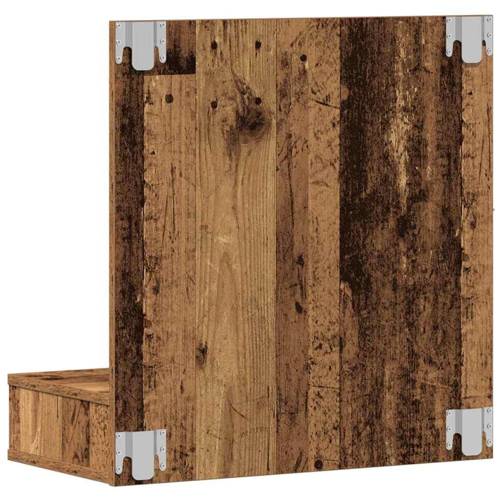 Szafka z lustrem, stare drewno z materiału drewnopochodnego, 60 x 31,5 x 62 cm, montaż ścienny, oświetlenie lustra z USB, 3 półki, miejsce do przechowywania do łazienki i przedpokoju