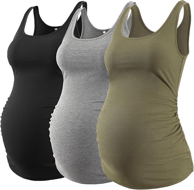 Love2Mi 3 Pack Damen Umstandstop Umstandsmode Tanktops Ärmelloses Umstands T-Shirt Schwangerschaftskleidung