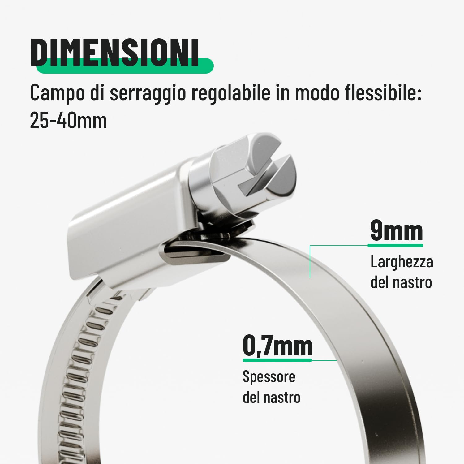 greate 10x fascette stringitubo acciaio inox 25-40 mm - fascette a vite regolabile con larghezza banda 9 mm - per piscina, stagno, lavatrice e altro