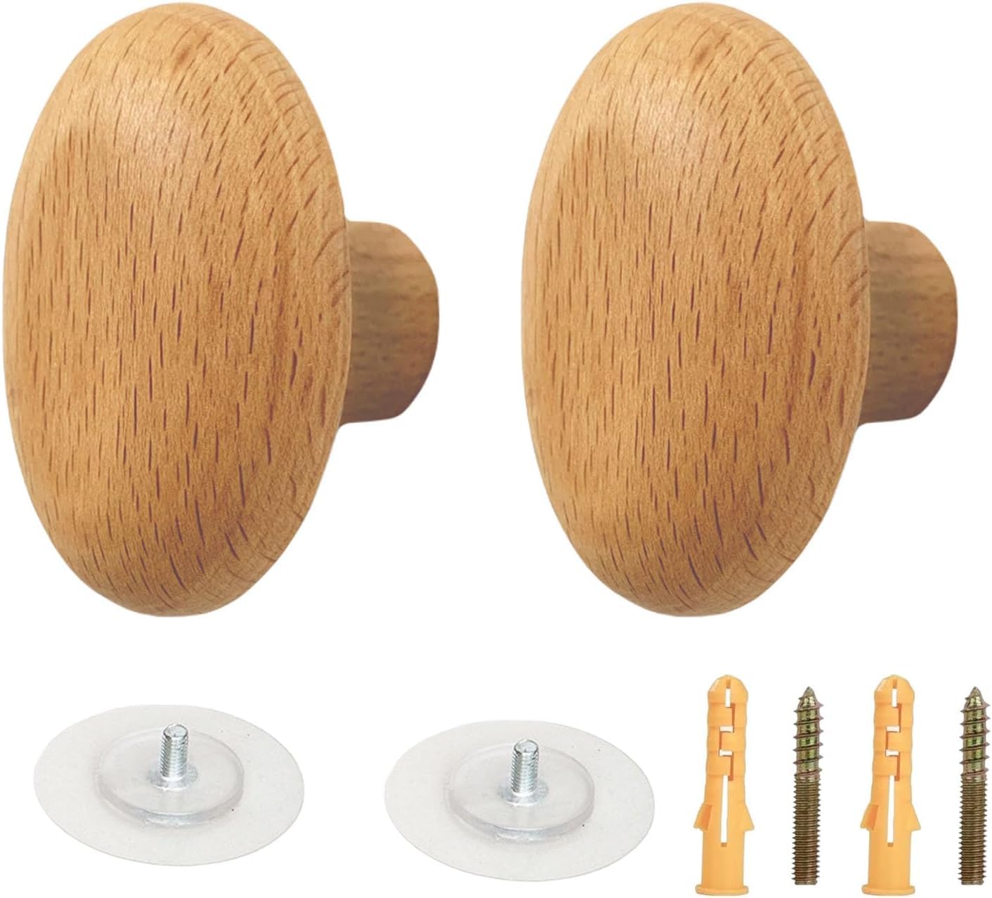 MOPAHCVT Clothing Racks Coat Hooks, 2-Piece Set, Solid Wood, Wall-Mounted, No Drilling Required(Beech,60 * 42mm)