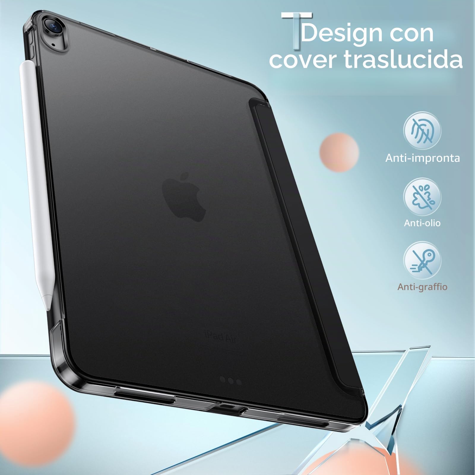 JETech Custodia SOLO iPad Air 11 Pollici M4/M3/M2 2026/2025/2024 Retro Rigido Auto Svegliati/Sonno (Nero)
