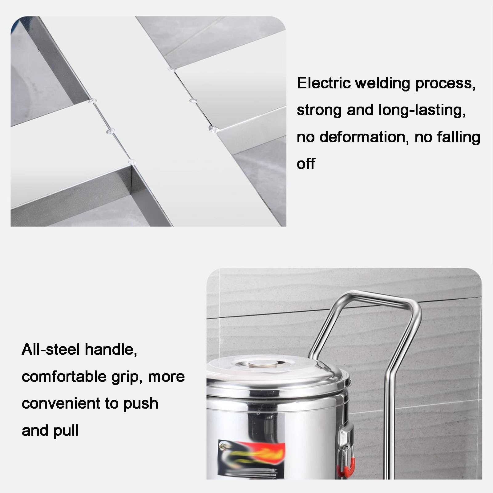 Le Utili Carrello in Acciaio Inox con Ruote Girevoli, Pentola Commerciale e Secchio Latte, Carrello Multiuso (37 x 75 cm) - Ideale per Ristoranti & Catering