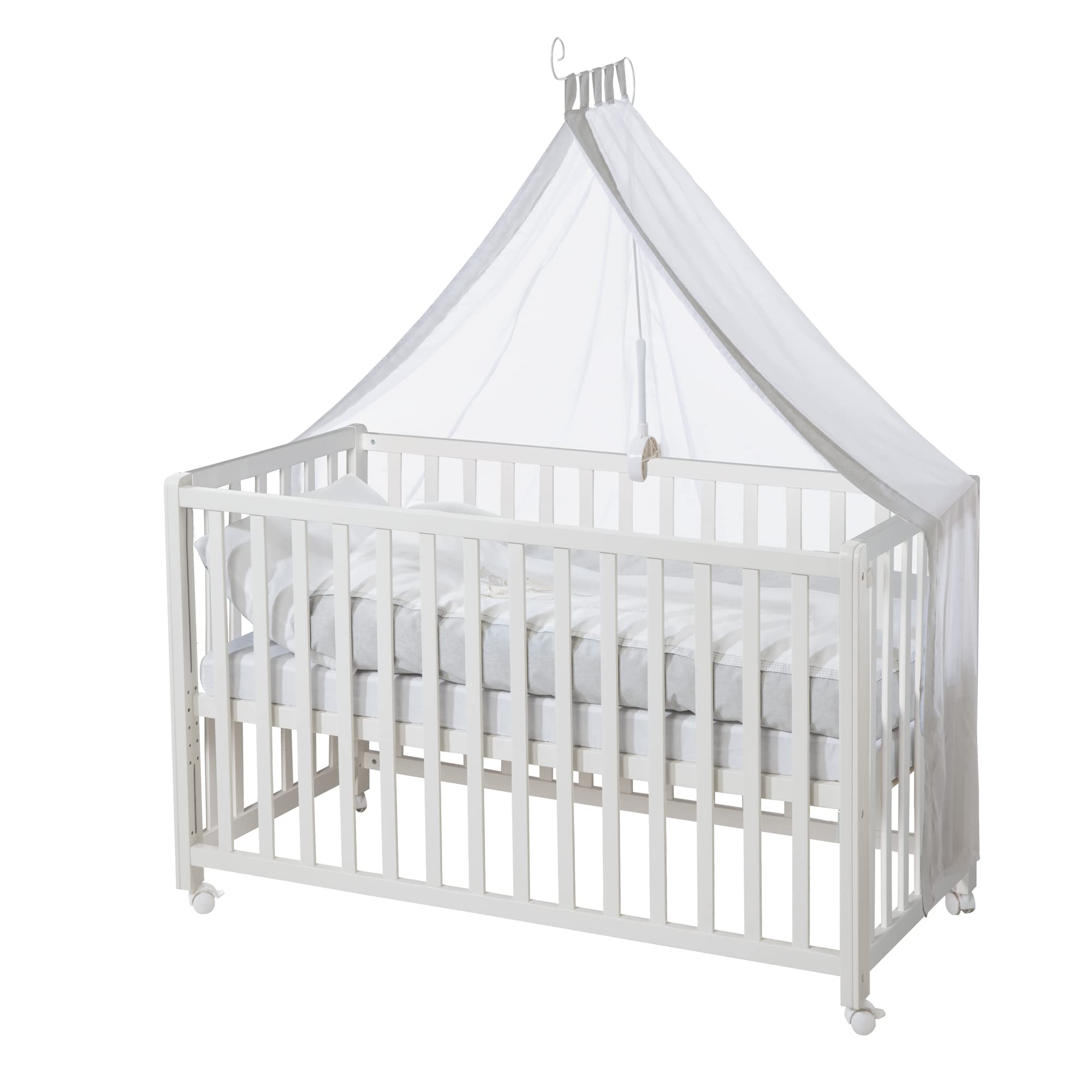 roba Lettino Co-Sleeping Heartbreaker, per Neonati e Bambini, 60 x 120 cm, Biancheria per Lettino Inclusa, si Aggancia al Letto dei Genitori, 6 Altezze Regolabili, Legno Laccato Bianco