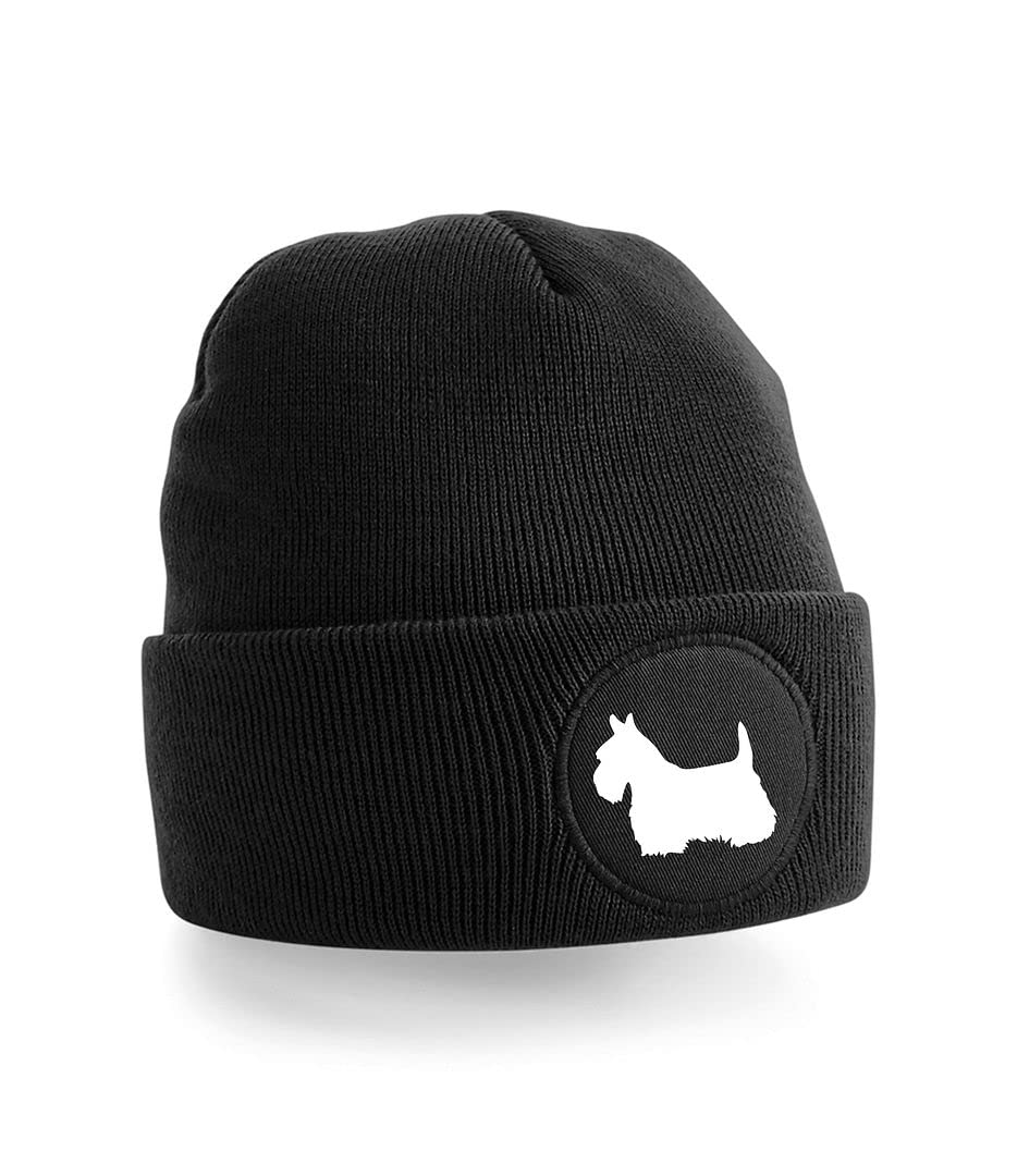 Cyclops Print Scottish Terrier Dog Walking Beanie Hat Black/White