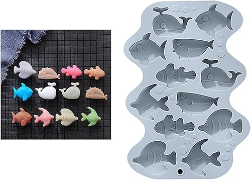 Miniatura 3 de Molde de silicona flexible de grado alimenticio de 12 cavidades 3D para peces marinos, resina de arcilla, cerámica, caramelo, fondant, chocolate,