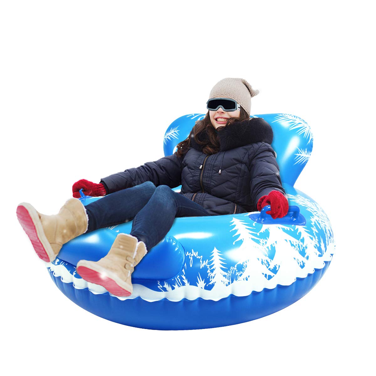 Inflatable Ski & Snow Tube Sled for Kids & Adults - Big Backrest for Winter Sports Fun