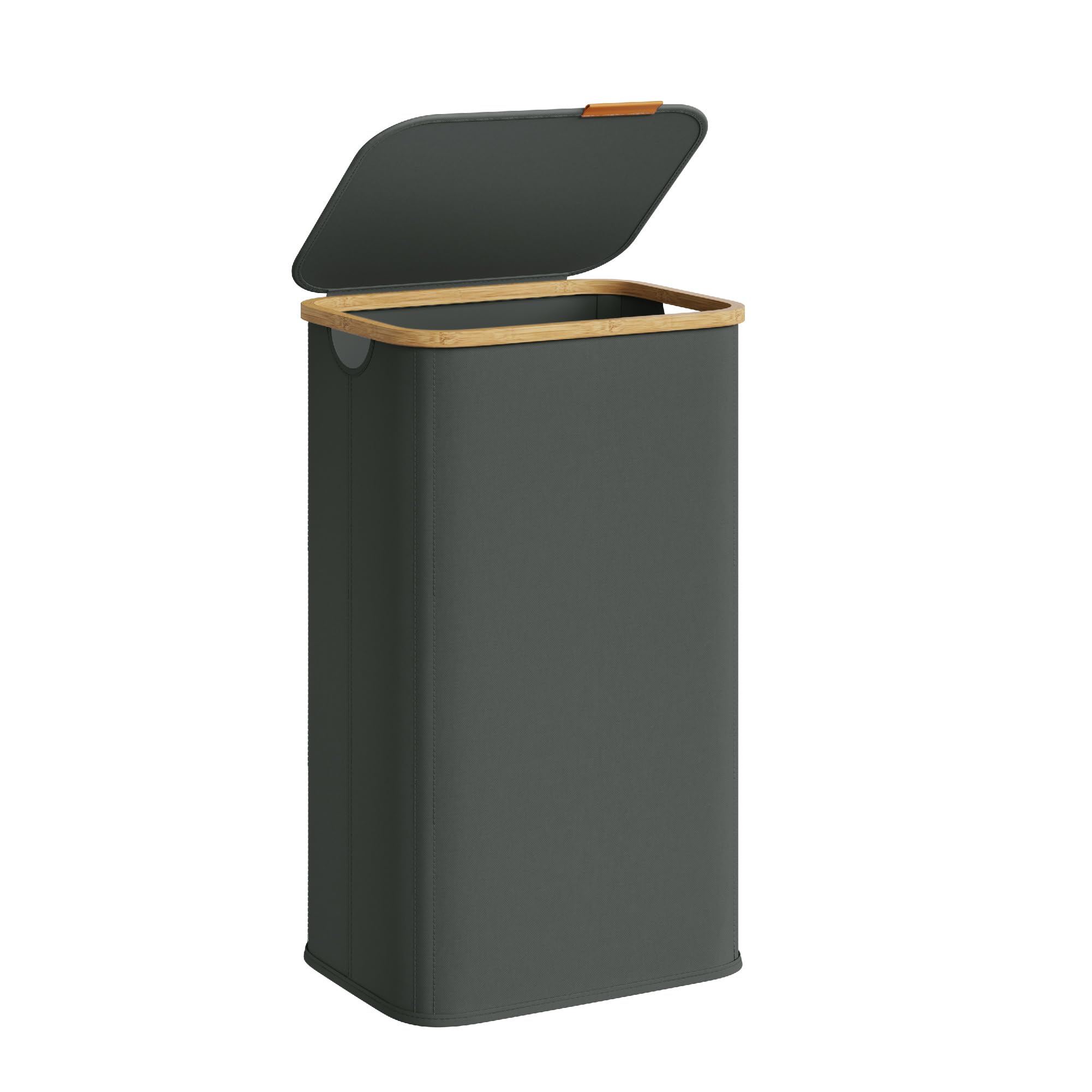 Songmics Slate Grey Laundry Hamper With Lid, Laundry Basket, Oxford Fabric, Foldable, Bamboo Frame, For Bedroom, Living Room, 26.4 Gal. (100 L), 42 X 32 X 70.5 Cm, Lcb518gn01