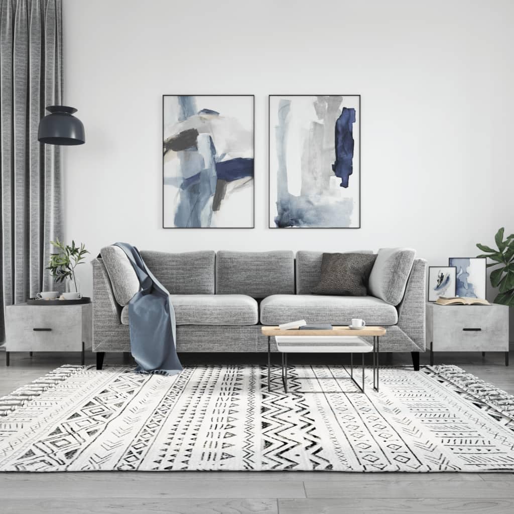 Stoliki kawowe 2 szt. szary betonowy 50 x 50 x 40 cm z materiału drewnopochodnego z szufladą i stabilnymi żelaznymi nogami do Twojego salonu