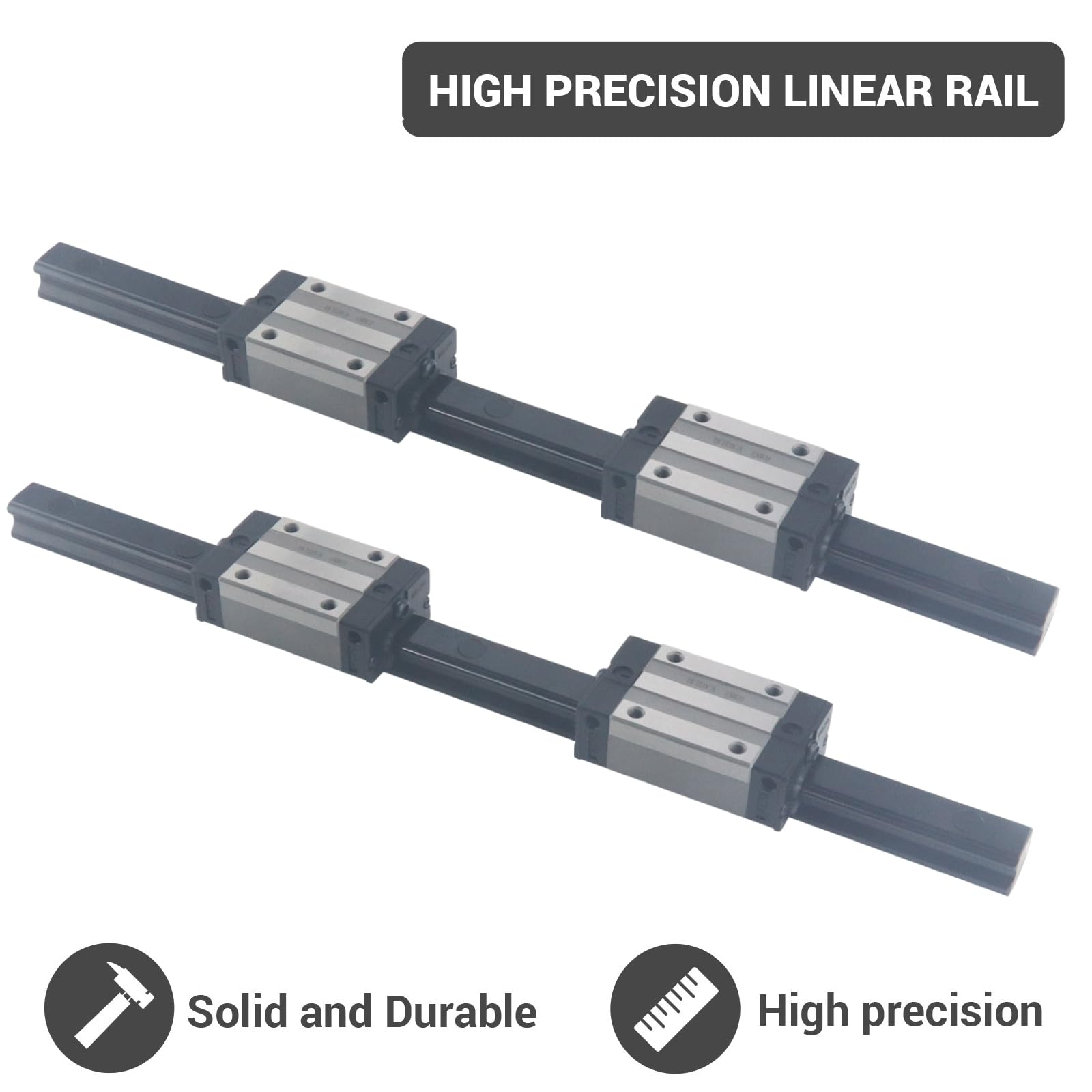 HGR20 Lot de 2 rails linéaires 400 mm noirs avec 4 blocs de glissière HGH20CA 20 mm Kit de glissement pour imprimante 3D DIY