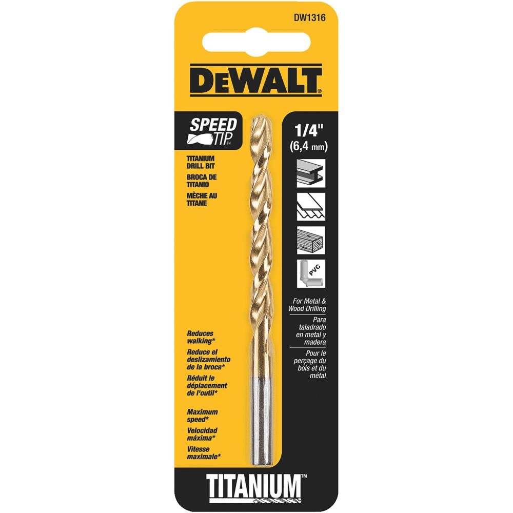 DW1316 1/4-Inch Titanium Nitride Split Point Twist Drill Bit,Gold