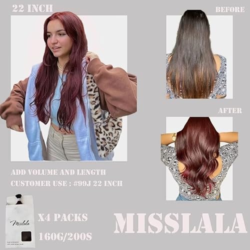 Miniatura 2 de Extensiones de cabello humano borgoña con punta en I, extensiones de cabello con cuentas invisibles de 22 pulgadas, fusión de queratina, rojo vino,