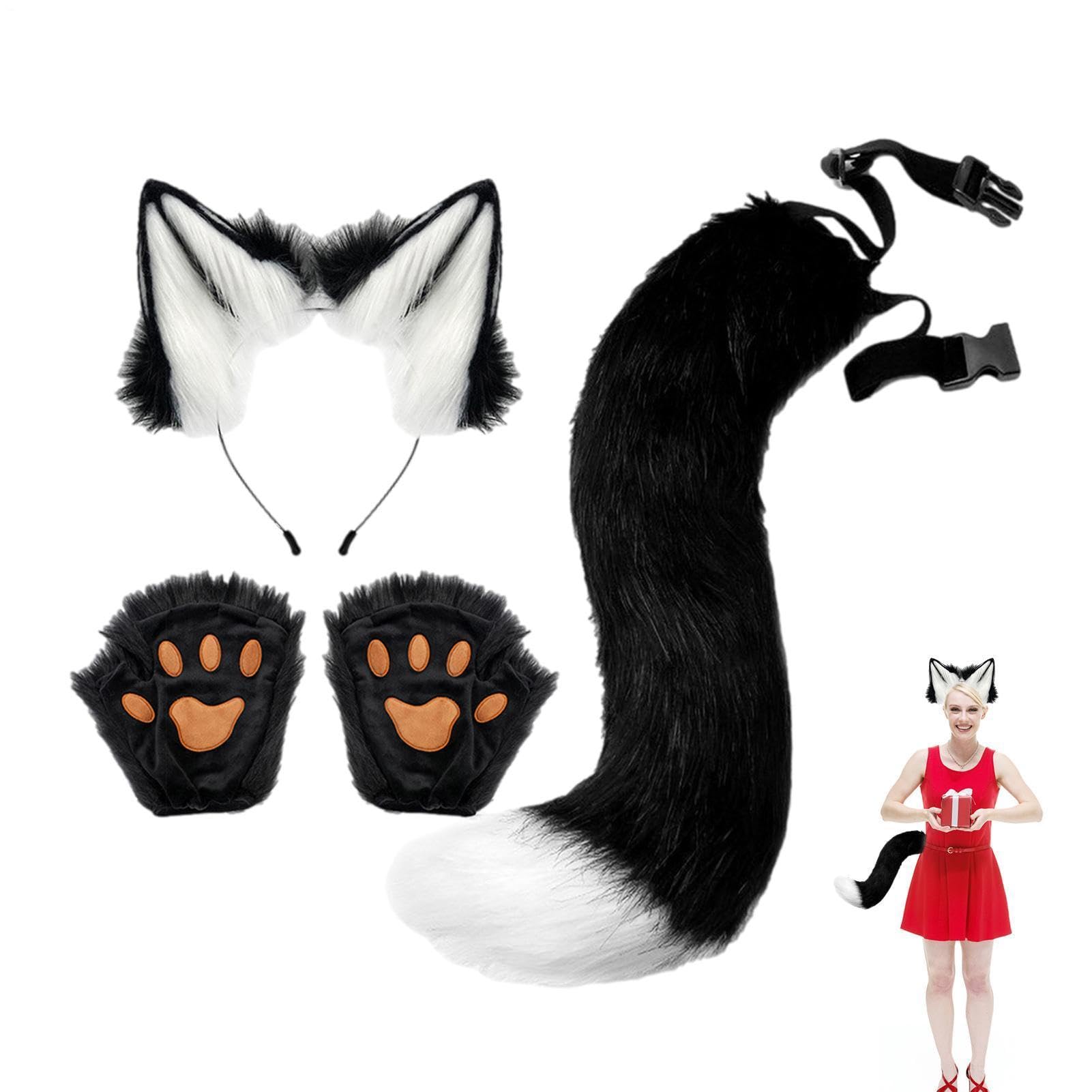 Wolf Stirnband und Schwanz Halloween Frauen Wolf Cosplay Requisiten | Rollenspiel Tier Schwanz Ohren Stirnband für Mottopartys, Maskenbälle, Bühnenaufführungen, Festivals und Events