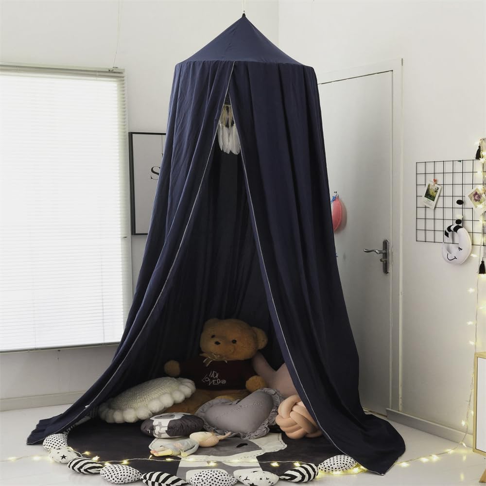 Surwin Bed Canopy for Children Navy Blue Kids Round Dome Bed Canopy Mosquito Net Protection Canopy Bedroom Nursery Decoration Hanging Curtain Net Reading Corner Princess Play Tent for Baby Girls - Image 2