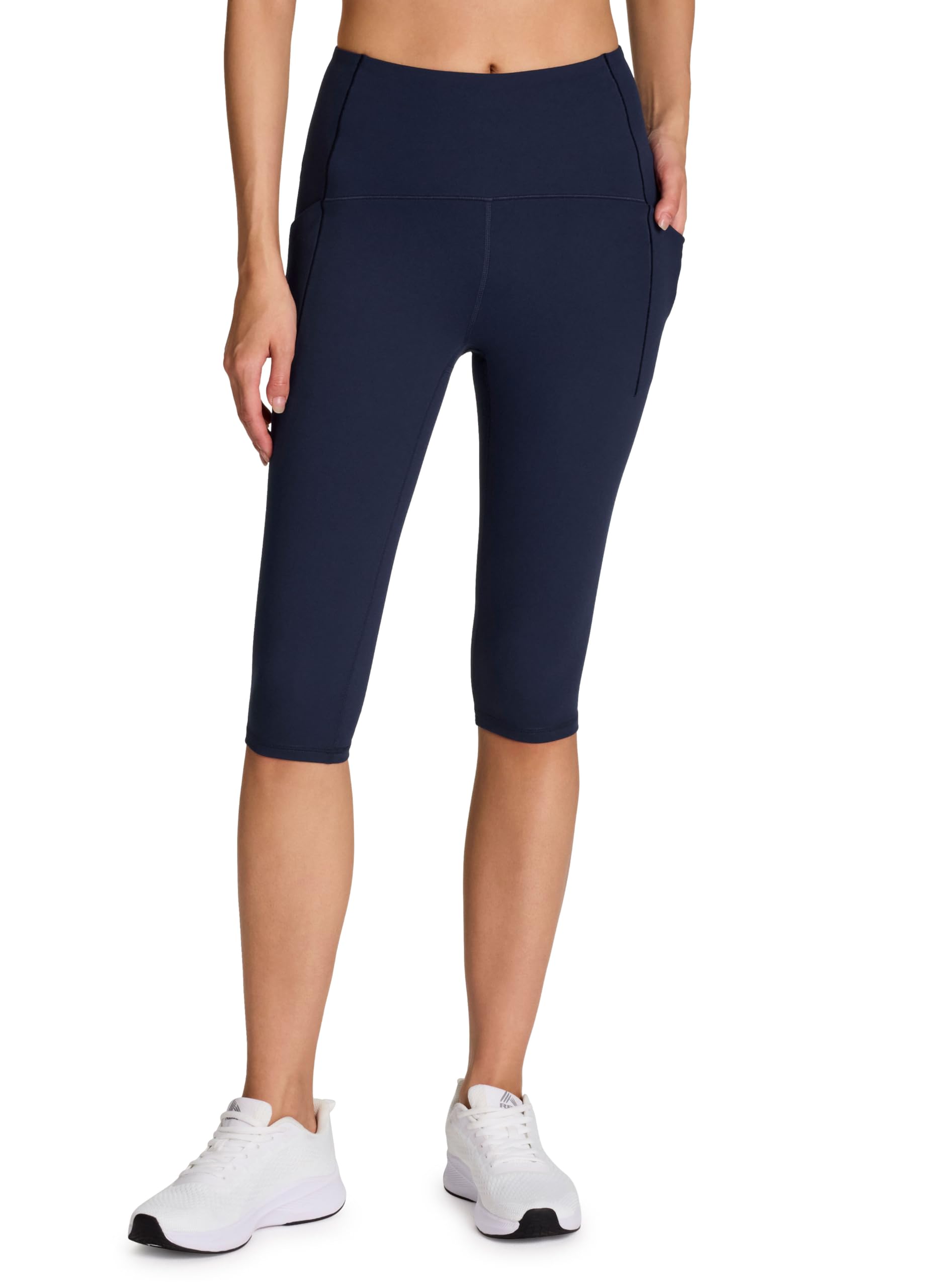 RBX Active Damen-Capri-Leggings mit Taschen für Kniebeuge, feuchtigkeitsableitend, hohe Belastung, ultra-kurze Capri-Leggings