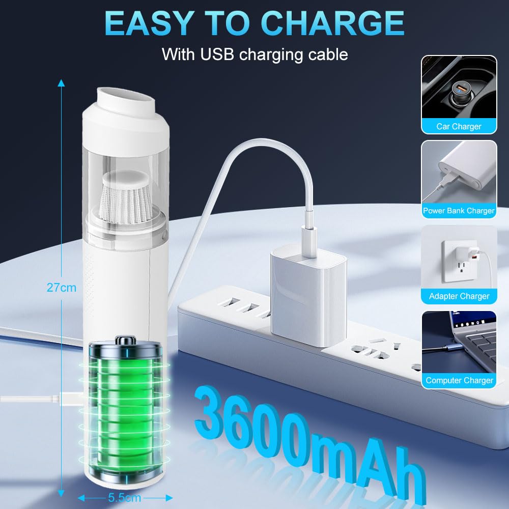 OBEST Aspirabriciole Senza Fili,11000Pa USB Ricaricabile Portatile Leggero Mini Aspirapolvere,Aspirapolvere e Asciugacapelli Wireless 2 in 1,Pulizia per Capelli, Auto, Casa, Ufficio, Cuc