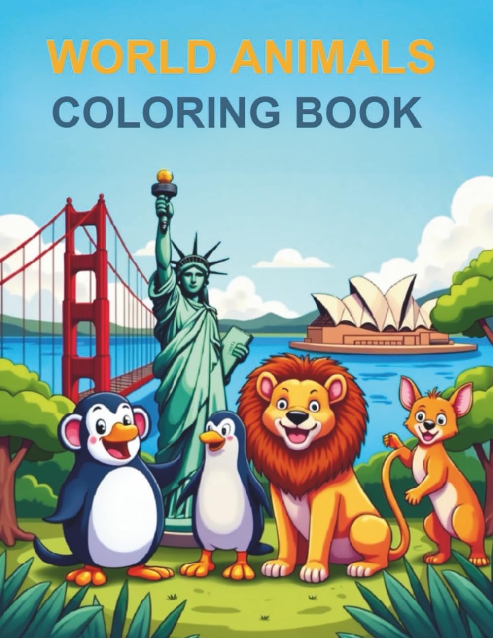 World Animals Coloring Book: Exploring Famous Landmarks Near the World's Five Oceans
