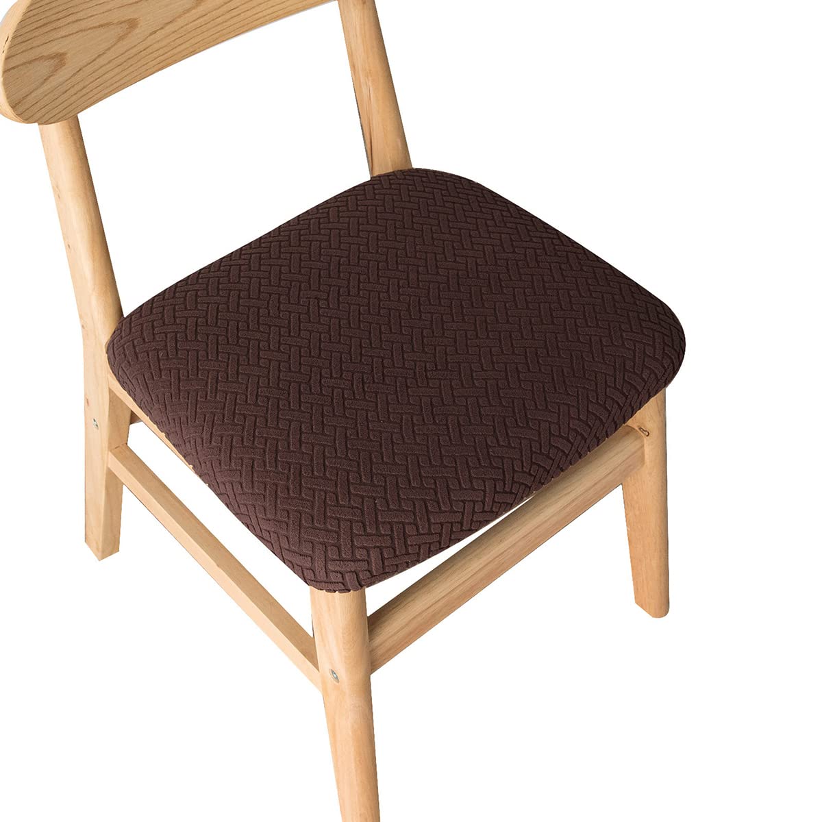 Housse de siège extensible jacquard marron lot de 8 protections de chaise cuisine lavables