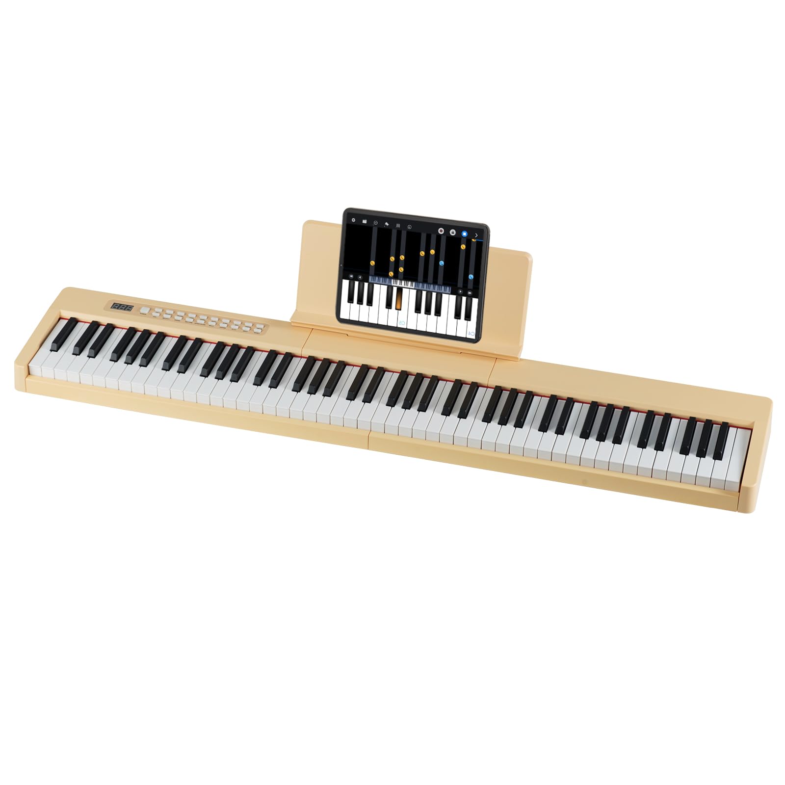 DREAMADE Clavier de Numérique 88 Touches, Clavier de Piano Électrique Portable avec Multiples Sources Audio, MIDI, Pédale, Pupitre, Adaptateur et Batterie Rechargeable (Jaune)
