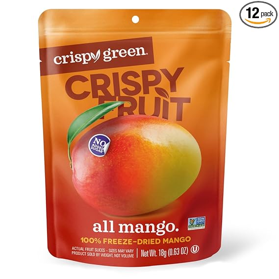 Crispy Green Natural Freeze-Dried Fruit, Mango Single-Serve, No Sugar Added, 0.63 Ounce (Pack of 12)