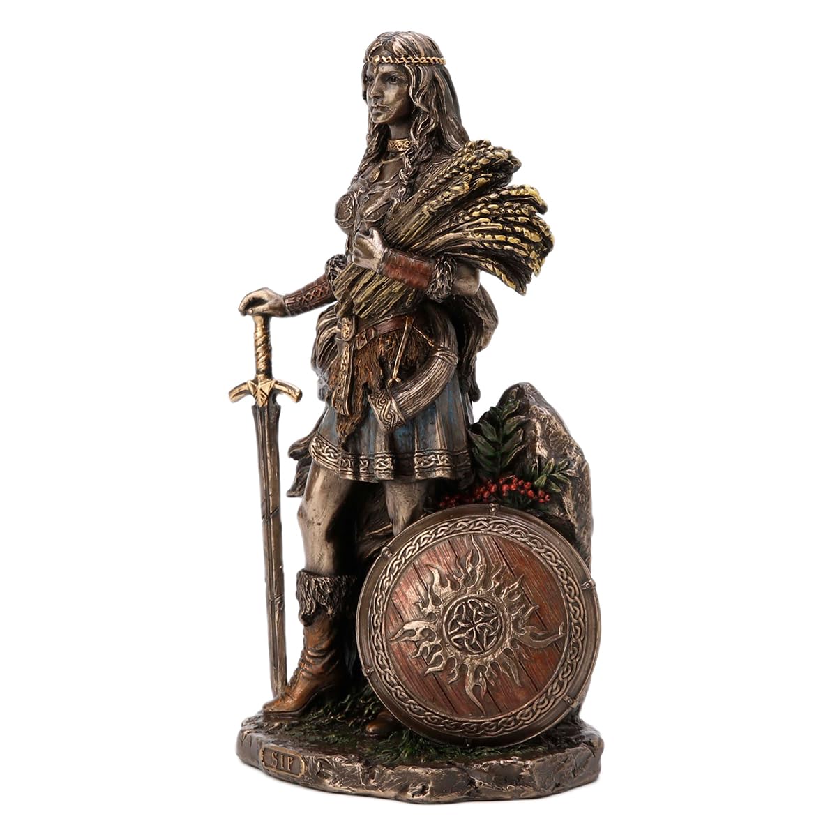 Klassische Dekofigur, Lady SIF Wikinger Nordische Göttin der Erde und der Familie, Frau von Thor, Kunstharz mit Bronze-Effekt, Skandinavische Mythologie Skulptur, 21 cm