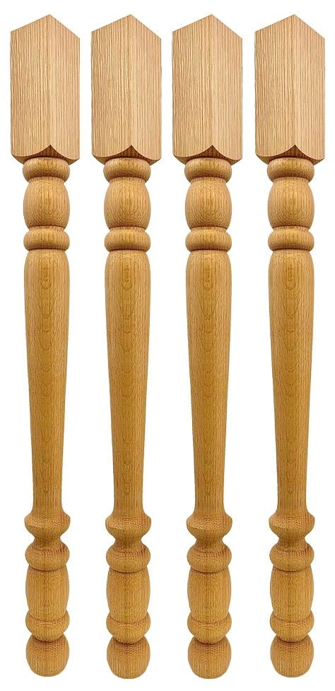 Highland Manor Wood Products Hillard Oak Wood Dining Table Legs - 29" Tall x 2 1/4" Wide - Unfinished Wooden Table Legs for Kitchen Tables (Set of 4)