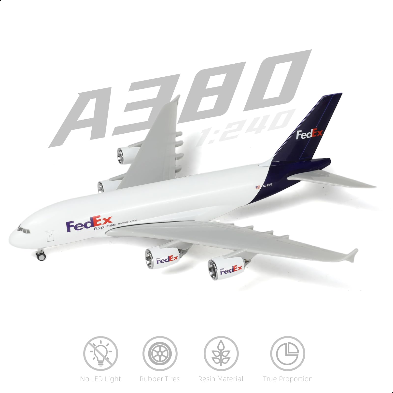 QIYUMOKE 1/240 A380 Model Plane for FedEx for Airbus A380 Model Airplane with Stand (12 in-L) Pre-built Model kit for Adult -Aviation Creative Gifts - Image 3