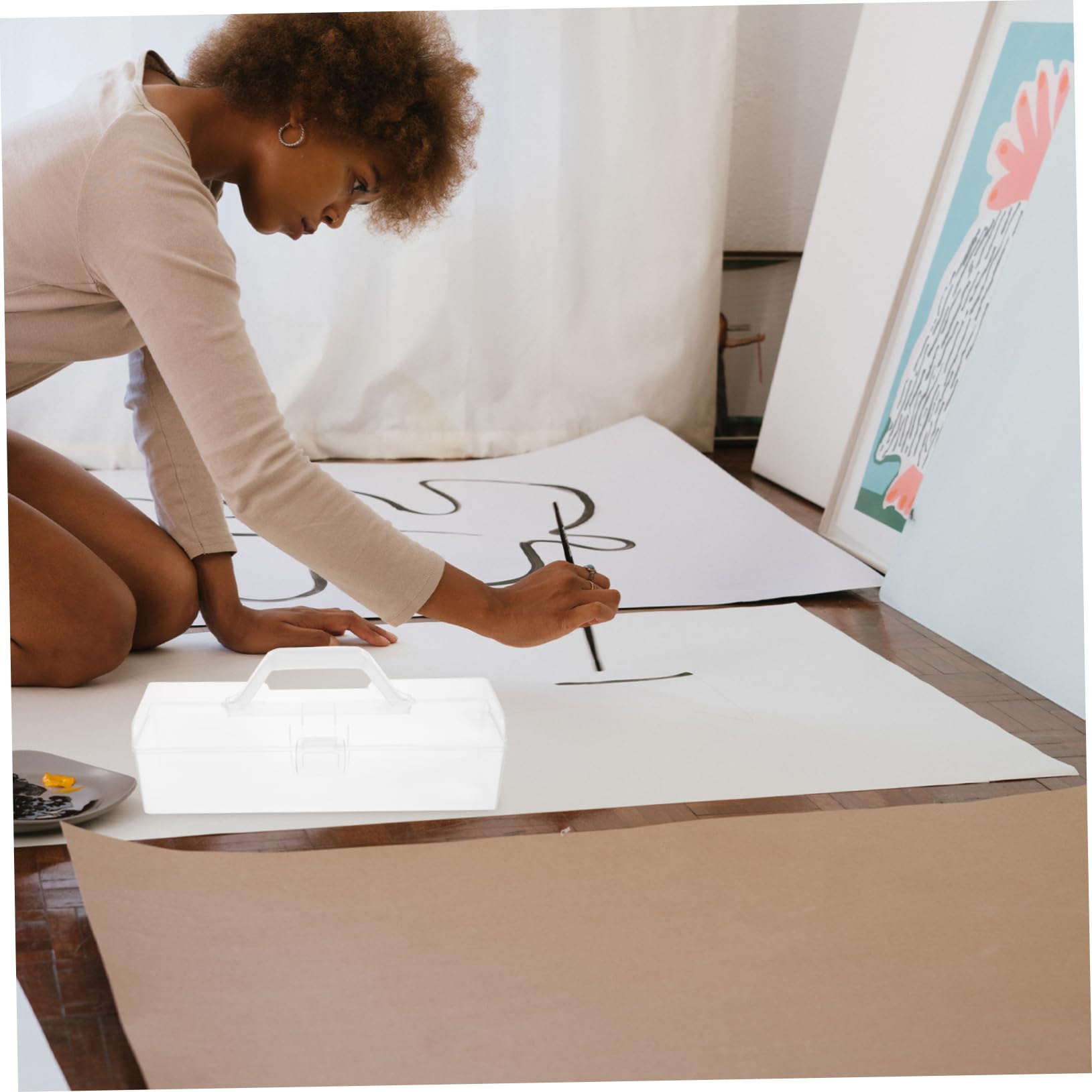 Artibetter Transparente Aufbewahrungsbox Mit Griff - Große Pinselbox Für Künstlerbedarf