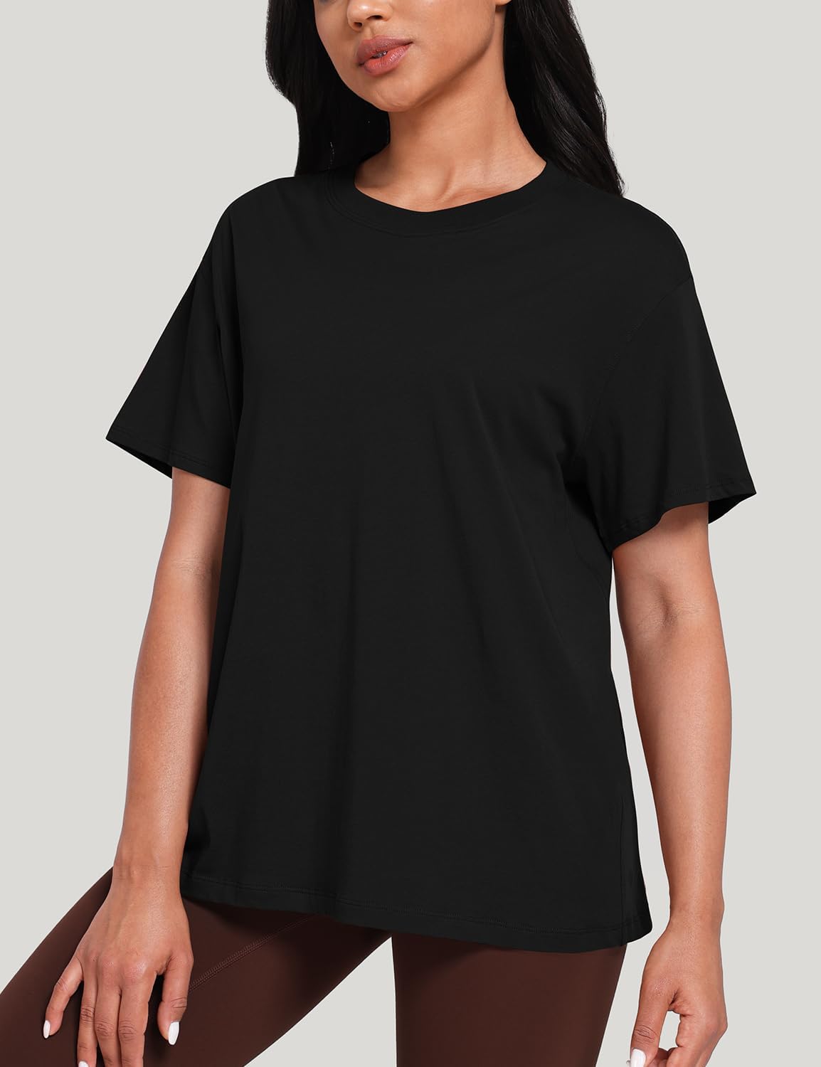 HeyNuts Women's Pima Cotton Short Sleeve Shirts Workout Basic Tee Casual Crew Neck T-Shirts Loose Tops - Image 4