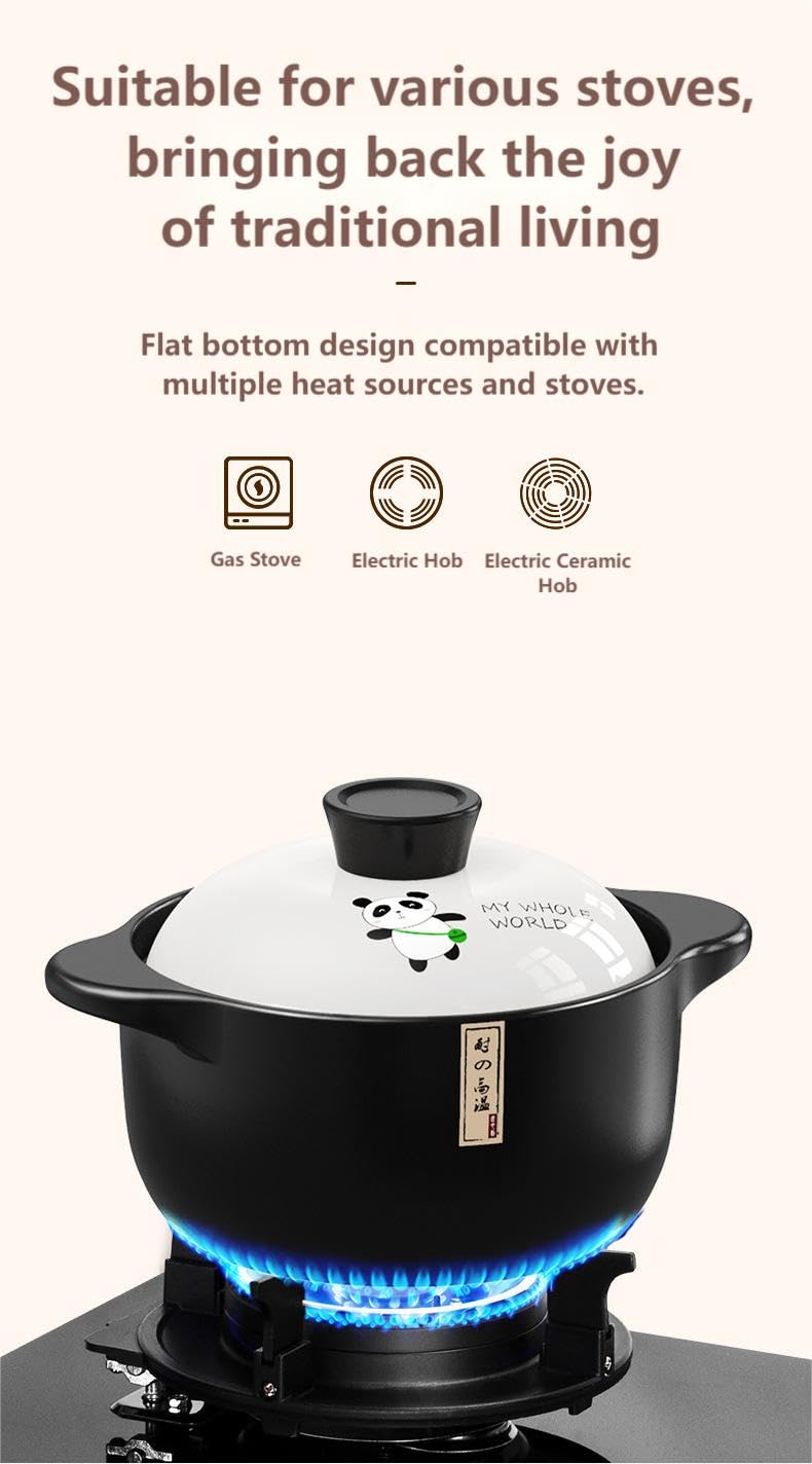 KOOLASA Ceramic Round Casserole with Lid,Ceramic Stew Pot,Chinese Soup Stewing Pot Kitchen Cookware-Non-Stick,Heat Resistant 2.6L - Image 3