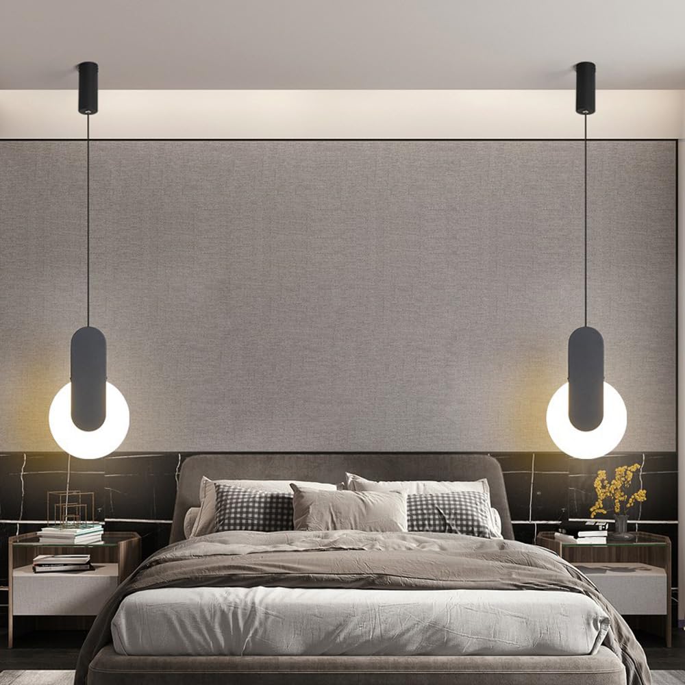 Lámpara Colgante Moderna de suspensión Negra con LED Circular Regulable de 10 W, Barra de luz de Techo Lineal Ajustable, iluminación Industrial Larga Blanca para Dormitorio, Comedor, escaler