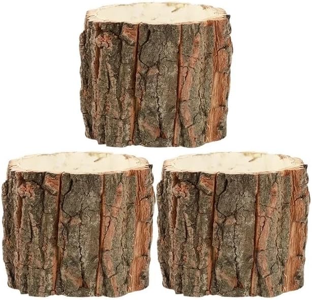 Recipientes de corteza de árbol de 3 pulgadas, decoración y manualidades para bodas, Navidad o festividades (3 piezas)