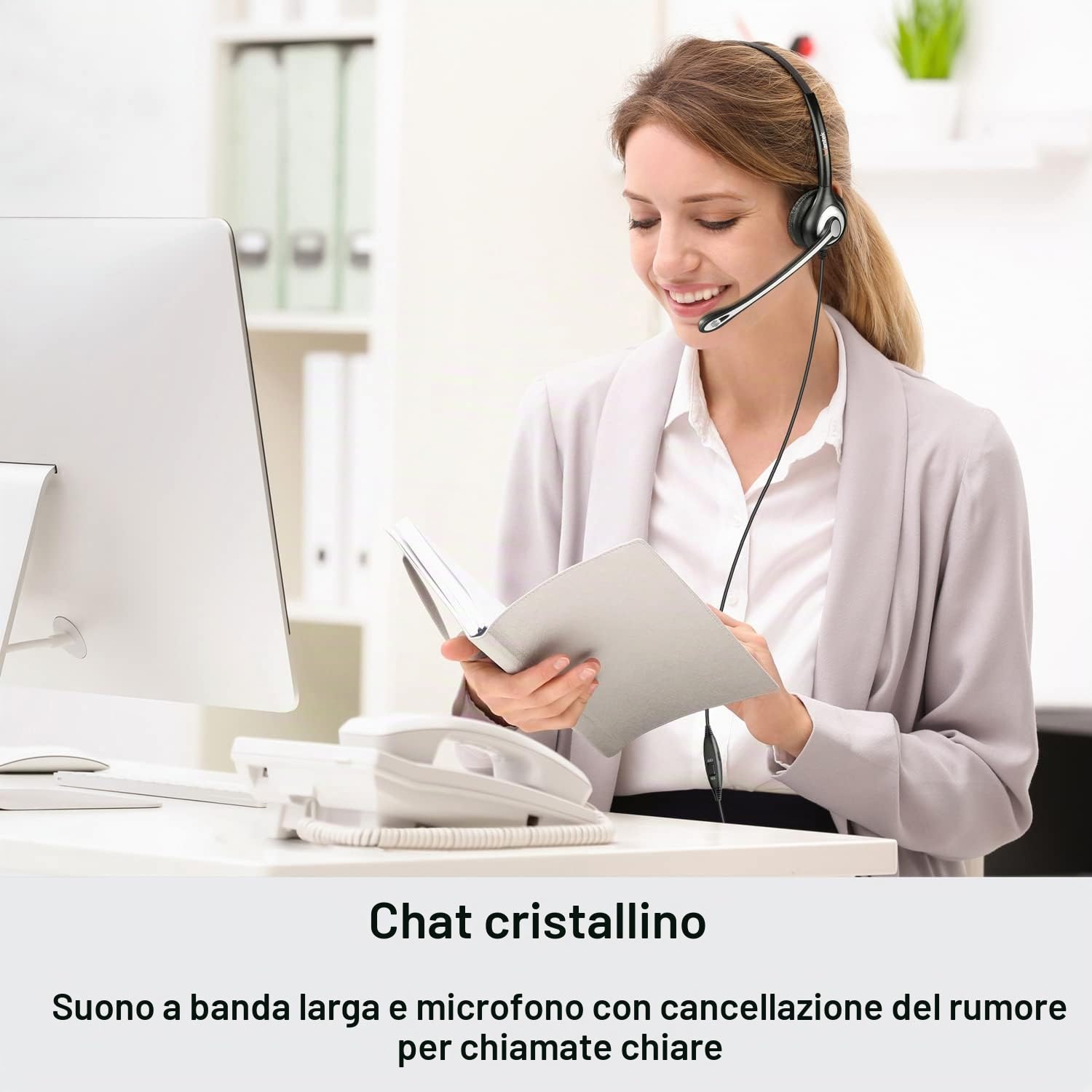 Wantek Cuffie telefoniche con microfono a cancellazione del rumore, Mono RJ9 Cuffie per telefono da ufficio compatibili con Yealink T21P T23G T41S T46S T48S Avaya 1608 9608 9611G GXP1620 2130 Snom