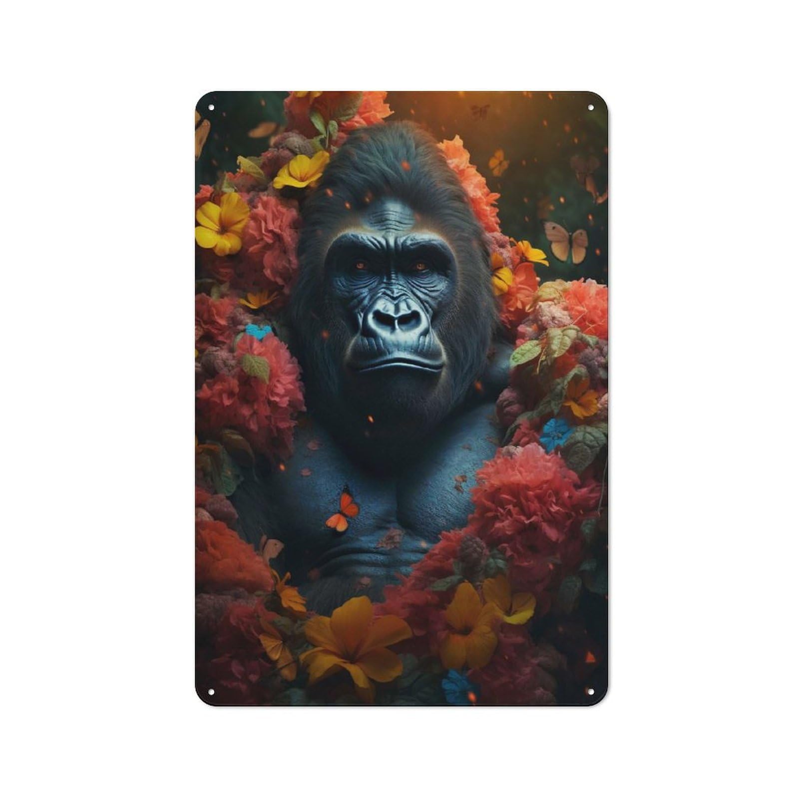 Junmoney Style-18 Gorilla Flowers Rustic Metal Sign 30X20cm For Dining Room Or Kitchen, Metal Sign Decor For Kitchens And Dining Spaces