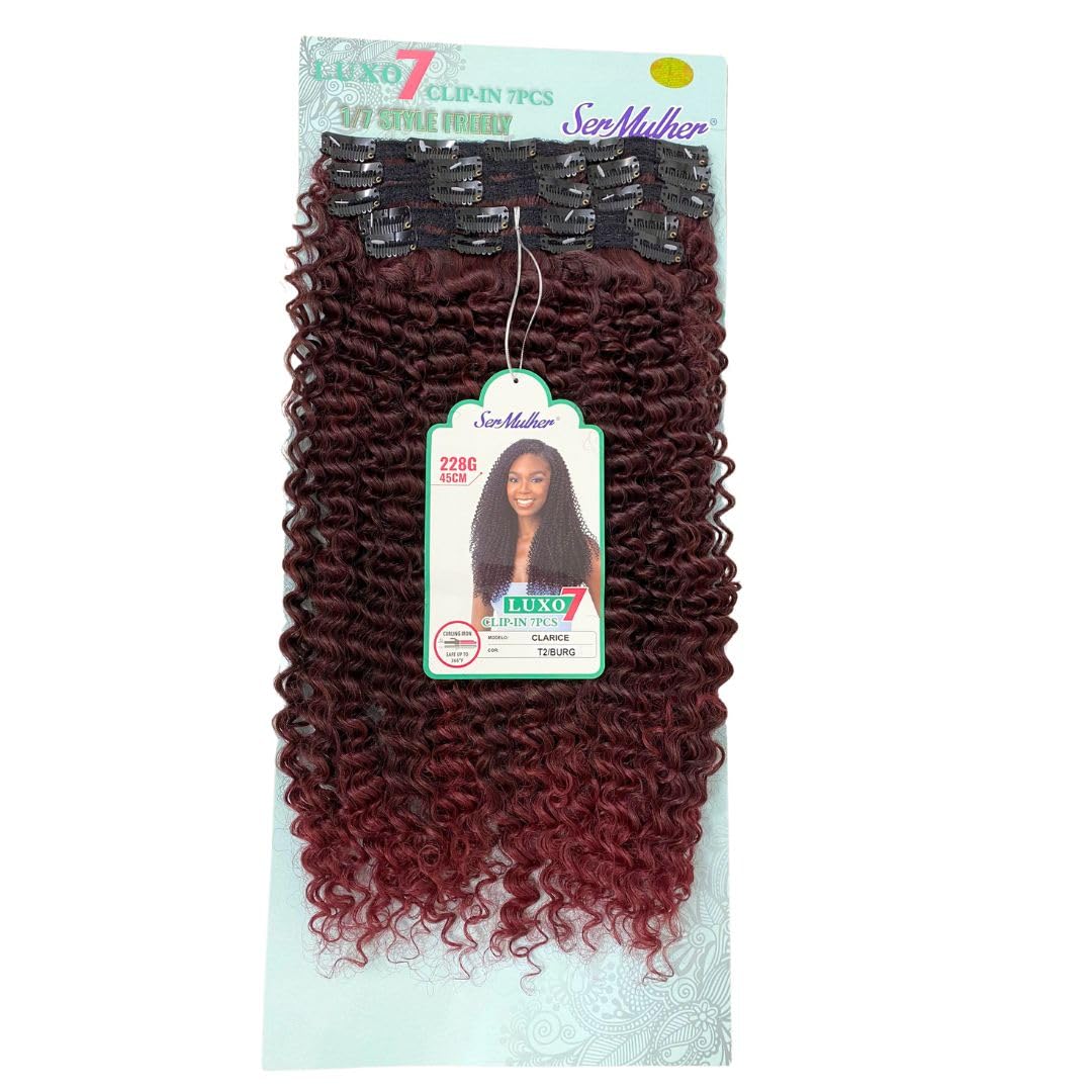 Ser Mulher CLARICE – Extension con Clip – capelli Ricci afro, lunghi- 7 Tessiture con Clip da 60cm (T2-BURG RED DEGRADEE)