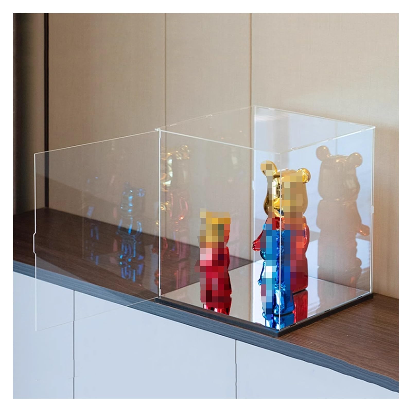 GOCHUSX Mirror Display Box, Openable Clear Acrylic Display Case, Countertop Box with Black Base, Showcase for Action Figures Toys (Color : Black, Size : 10x20x10cm)