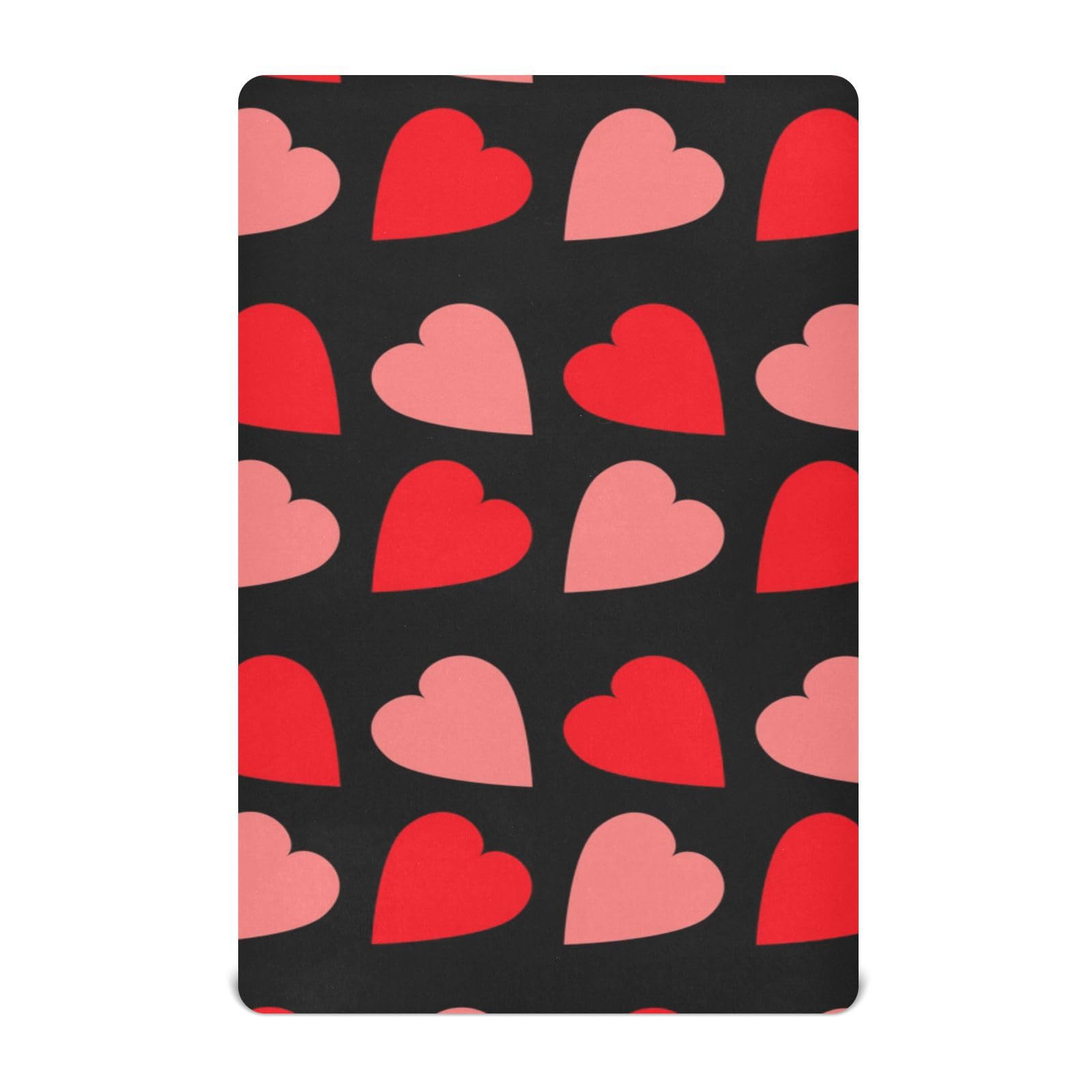 Moudou Valentine's Day Love Heart Playard Sheet for Boy Girls, Soft Breathable Fitted Toddler Sheet for Standard Playard Bed Mattress, 39 x 27 x 5 Inch