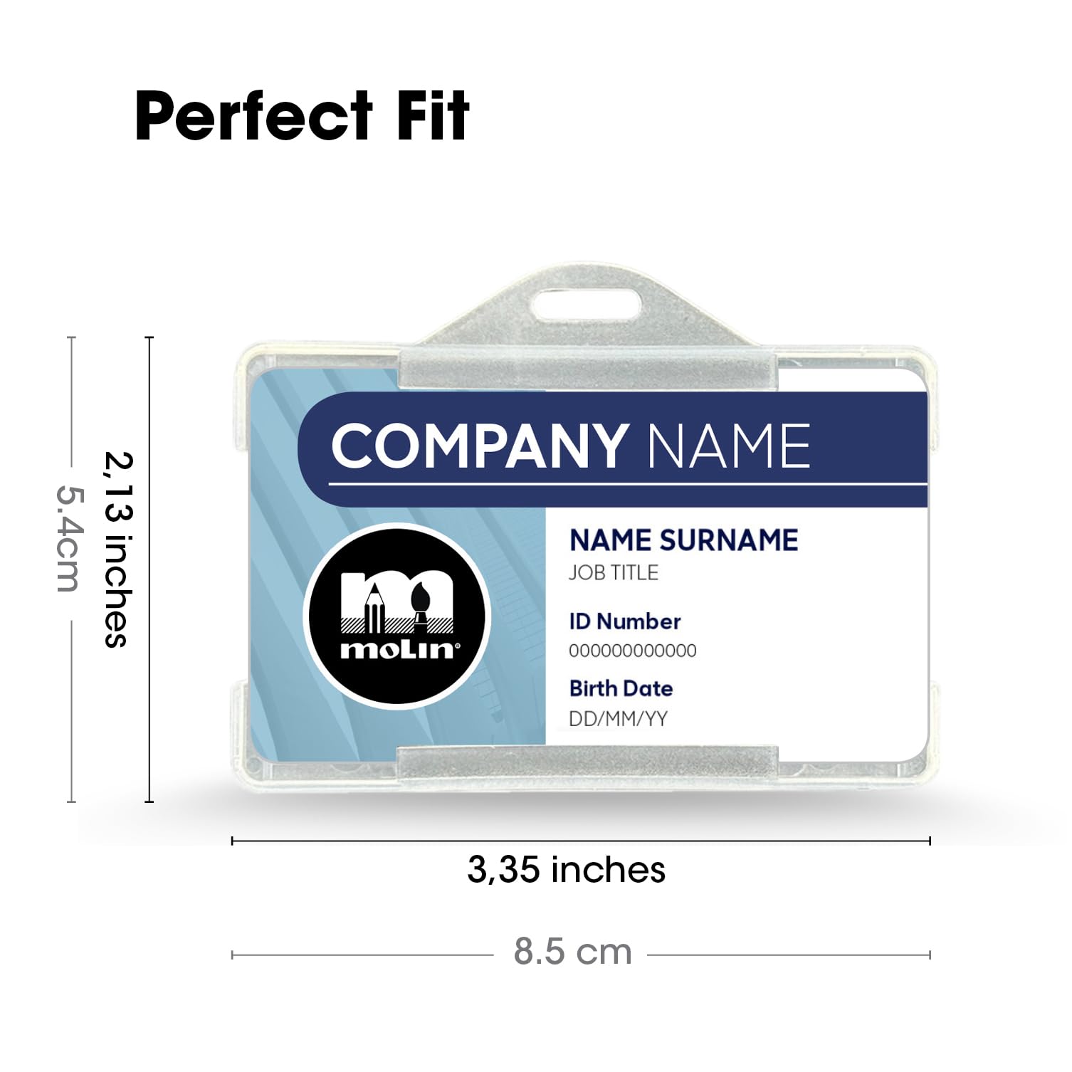 Molin Lot de 25 porte-badges horizontaux | Porte-carte d'identité ouvert pour cordon, badge nominatif, carte clé, carte d'accès | Pochette d'identité transparente durable pour le travail, le bureau