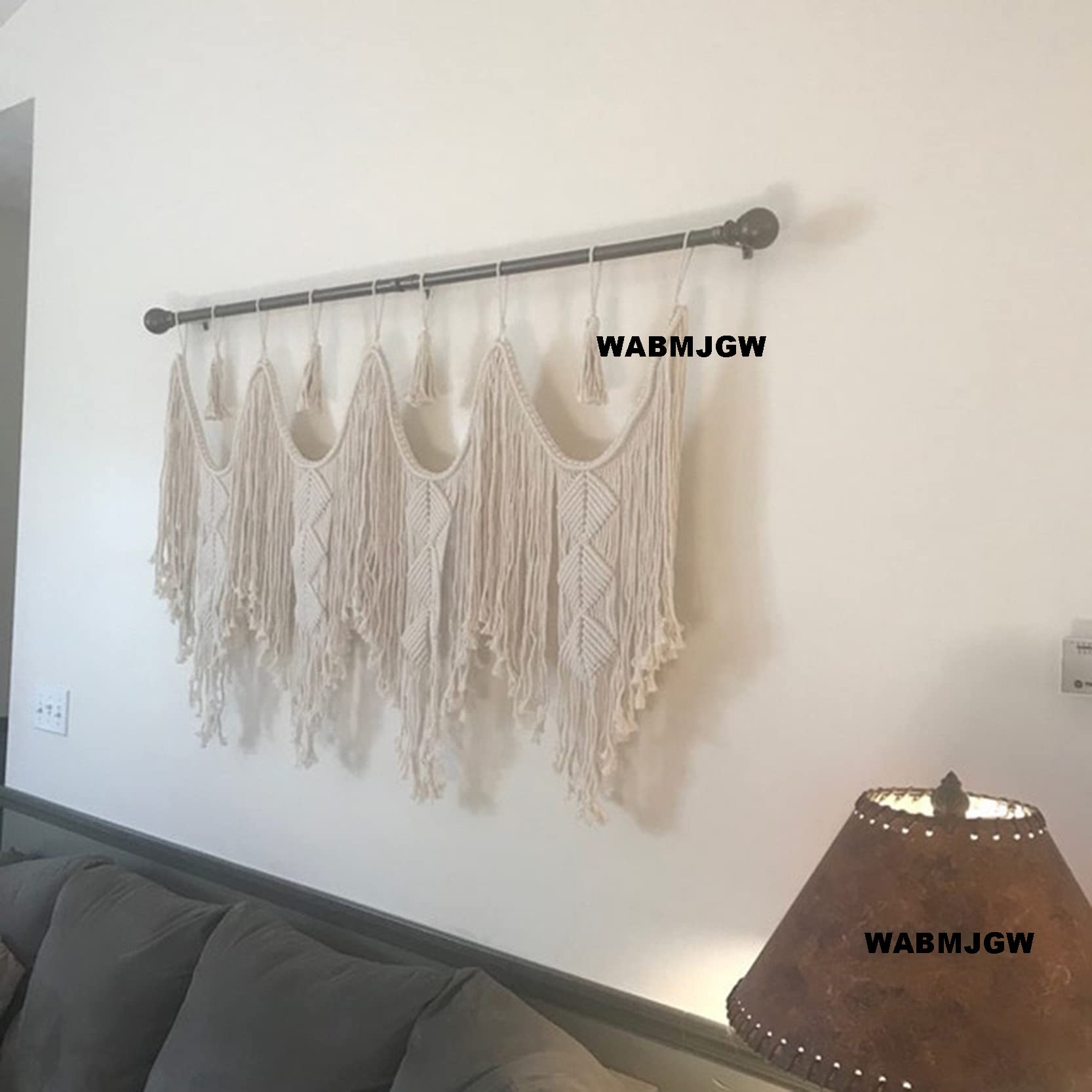 Tapiz Colgante de Pared de macramé Grande Bohemian, con Pasador de Madera, Tapiz de Pared Tejido de macramé Hecho a Mano Borla Arte Cuerda de algodón decoración de Pared,Beige-140x110cm