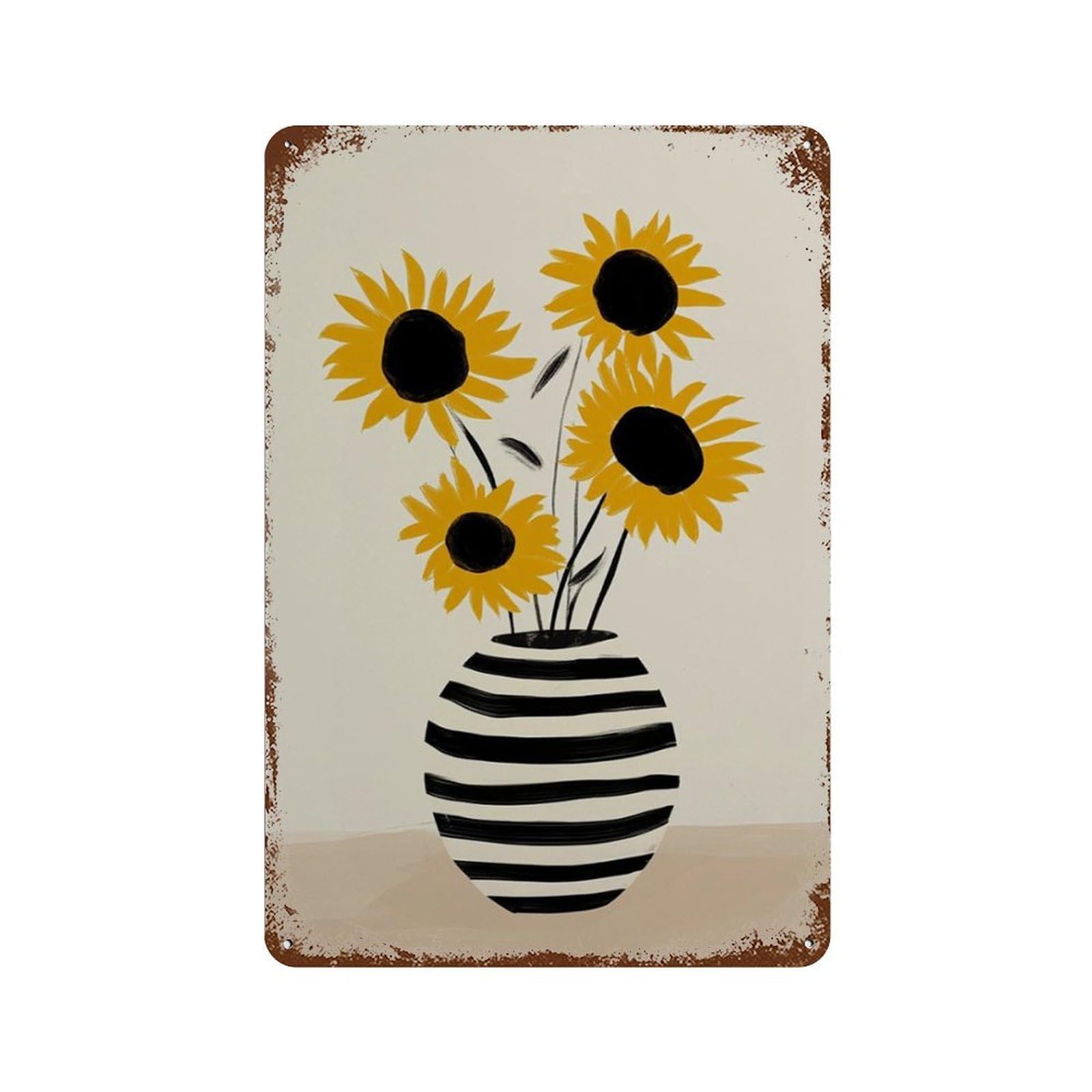 xiaoxiaoshen Sunflower Vase Minimal Floral Modern Botanical Wall Decor Art Metal Tin Poster Modern Home Decor Art Home Bar Shop Decorations Vintage Sign 30x20cm
