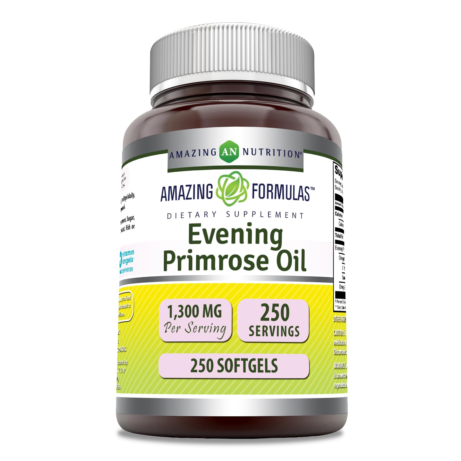Amazing Formulas Evening Primrose Oil 1300mg, 10% GLA, Softgels Supplement | Hexane Free Cold Pressed Oil | Non-GMO | Gluten Free (250 Count)