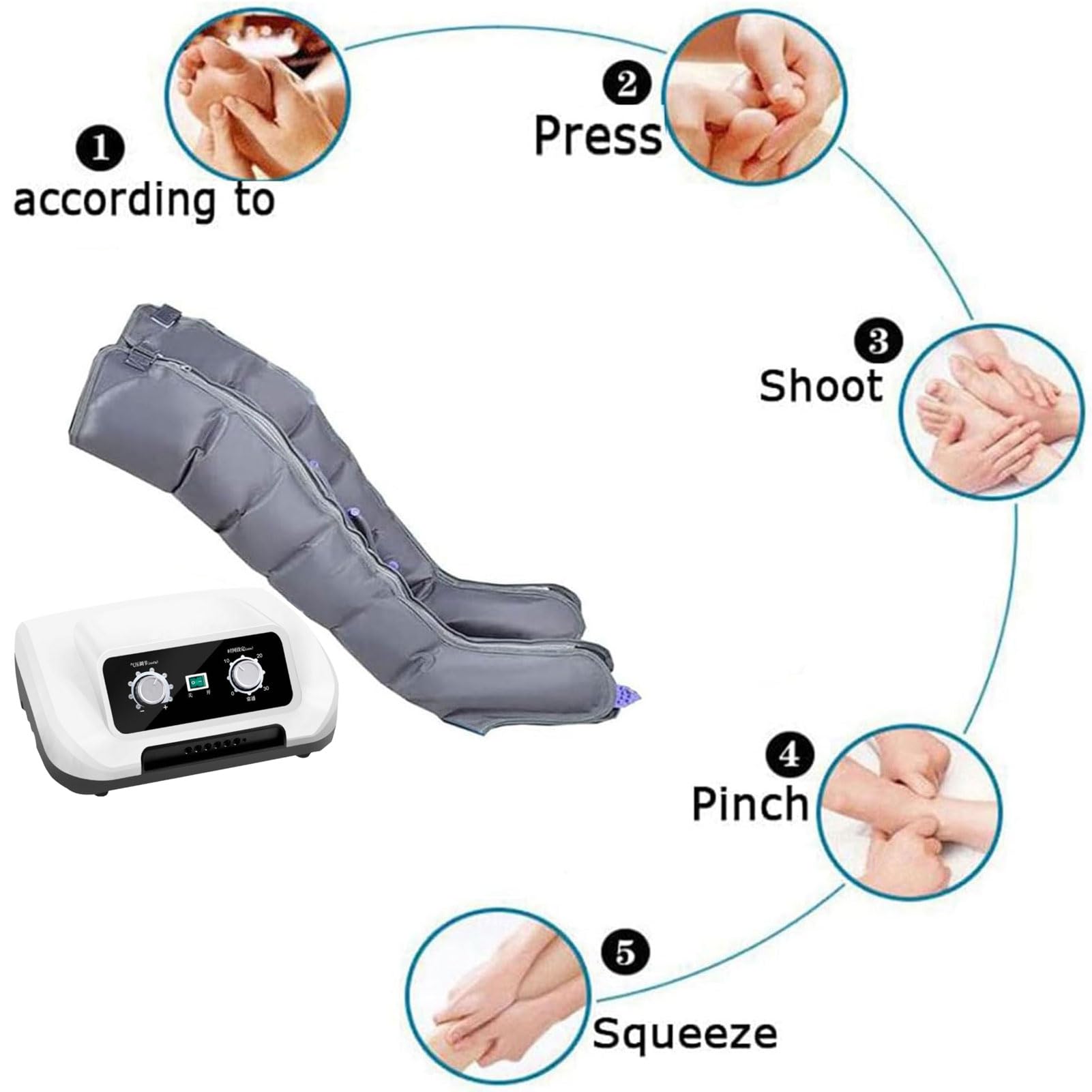 Massaggiatore Piedi e Gambe con 6 Airbag, Pressoterapia Gambe per Casa con Funzione di Cronometraggio, Massaggiatore Gambe Linfodrenante Pressoterapia Linfodrenaggio, Grigio