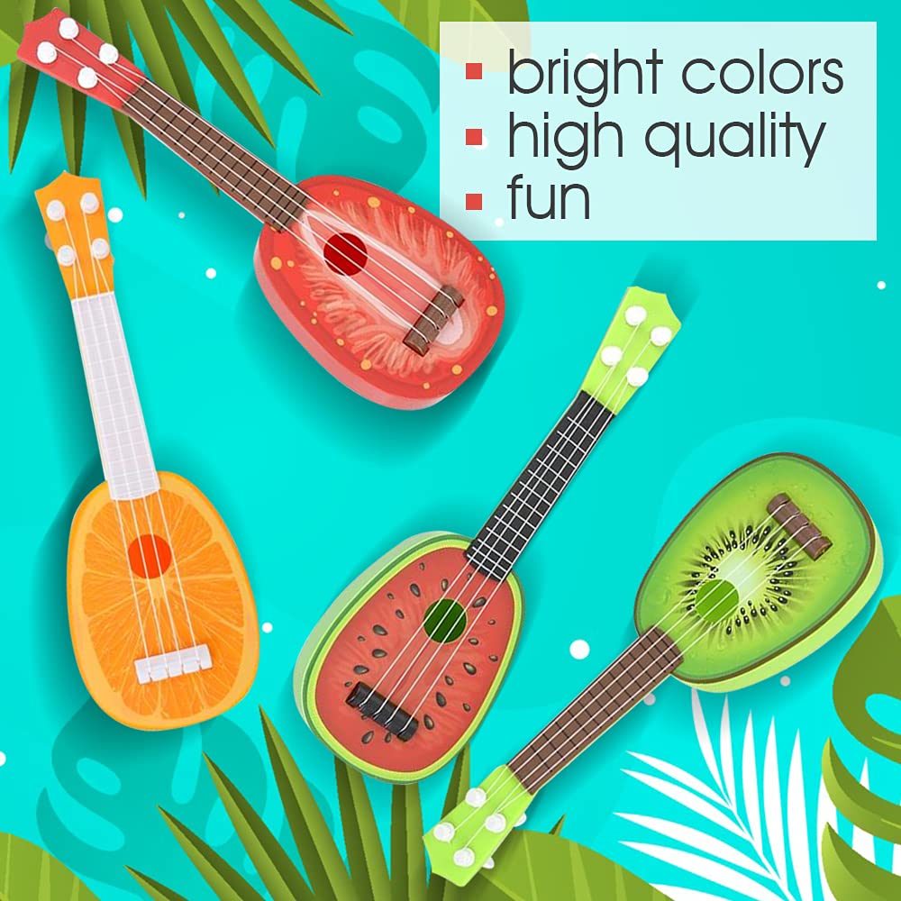 Ukulélé Jouet Pour Enfants - Motifs Fruits (fraise, Pastèque, Orange, Kiwi), Développe L'éveil Musical, 36 Cm Ukulélé En Abs Pour Tout-petits