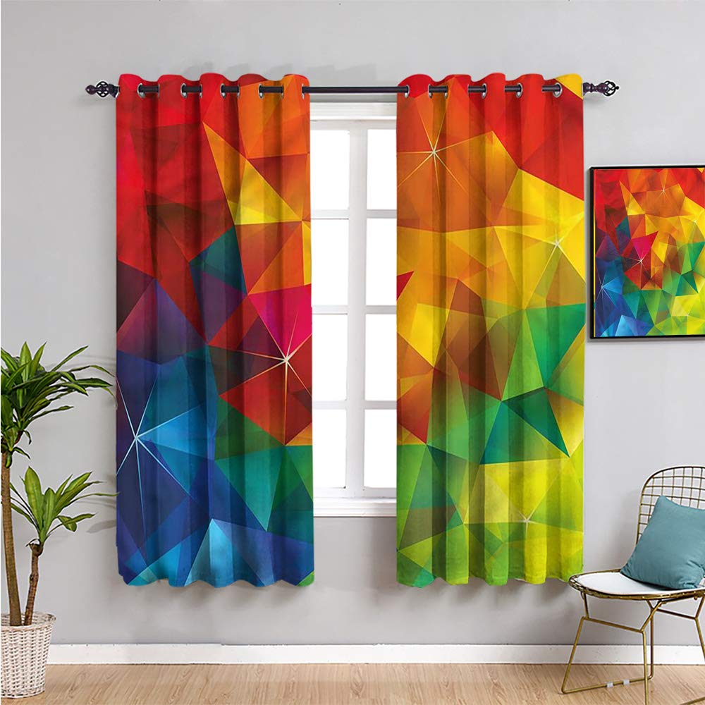 QIAOQIAOLO Geometrical Bedroom Decor Blackout Shades, Curtains 63 inch Length Modern Rainbow Ombre Room Darkened W52 x L63 Inch