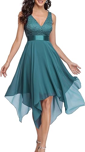 Ever-Pretty Vestido de cóctel vintage acampanado para mujer, de gasa con cuello en V y dobladillo irregular, 0207-USA