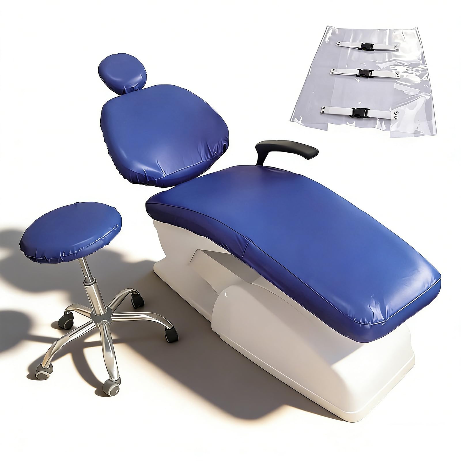 buyzg Dental Chair Covers,5Pcs/Set Dental PU Leather Unit,Waterproof PU Leather Protective Dental Full Chair Covers Composite Film Waterproof Material Washable(Deep blue)