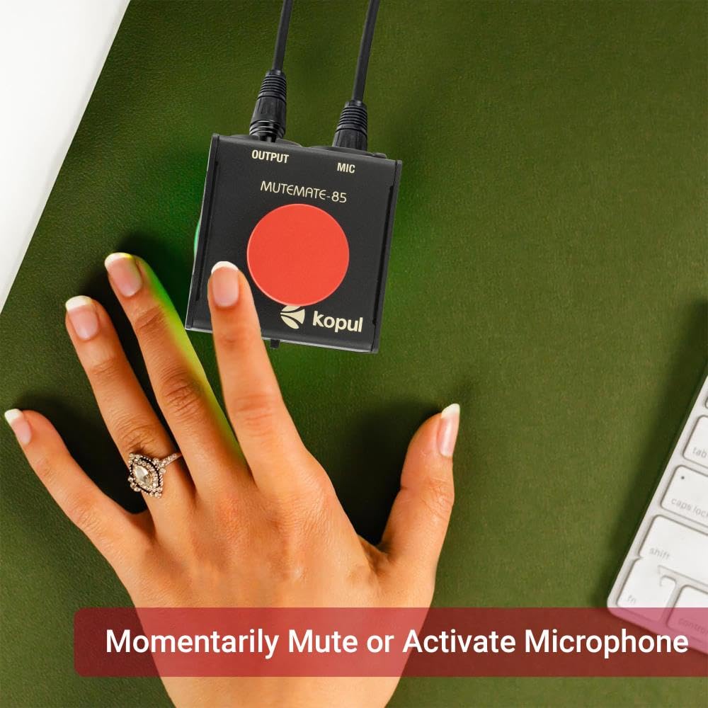 Momentane Mikrofonstummschaltung/Sprechtaste – Push-to-Talk oder Push-to-Stummschaltung, LED-Anzeige, XLR-In/Out, Desktop- oder Fußschalter, für dynamische Mikrofone und Kondensatormikrofone für